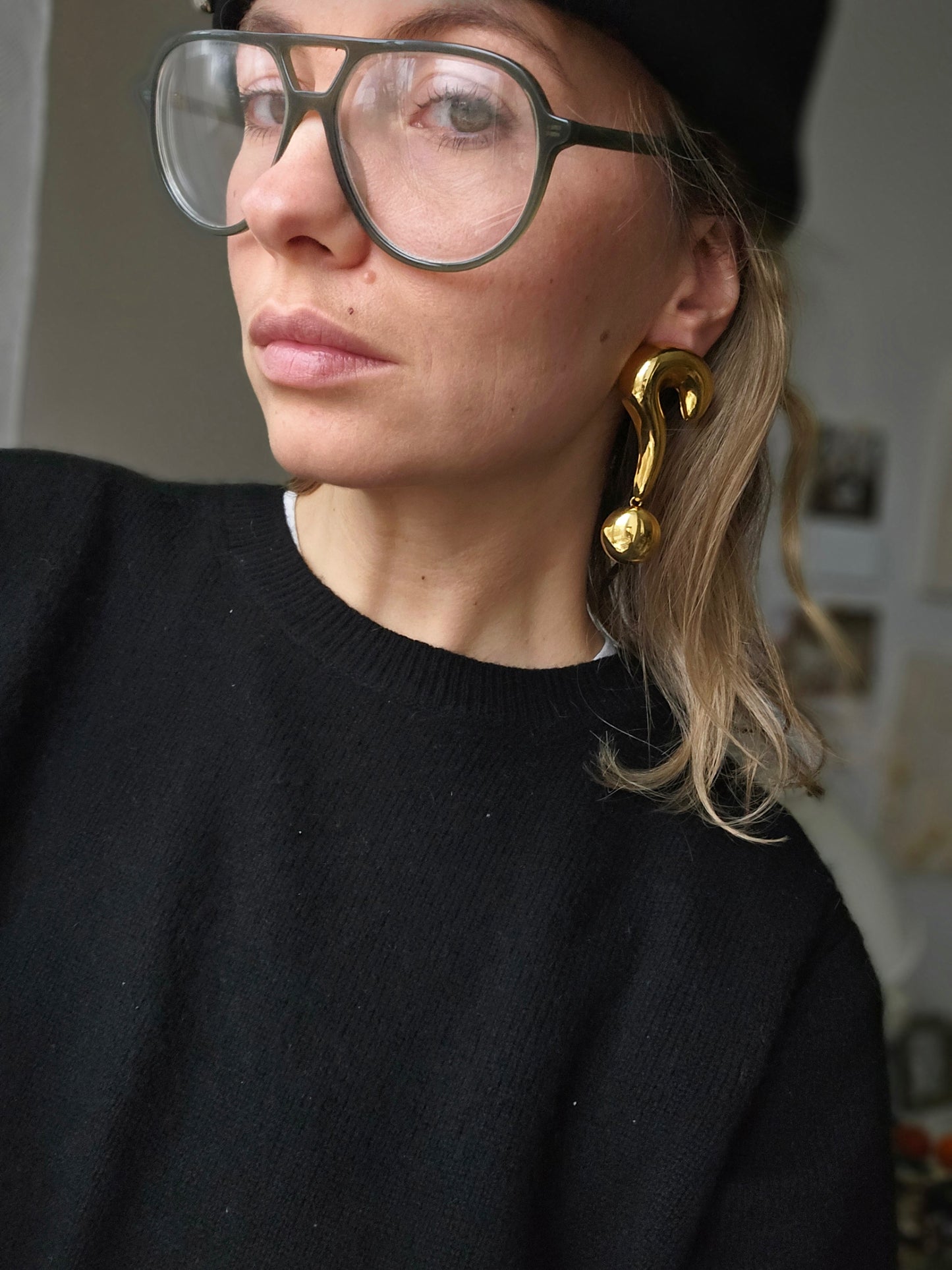 Vintažiniai sidabriniai (925) paauksuoti auskarai klaustukai