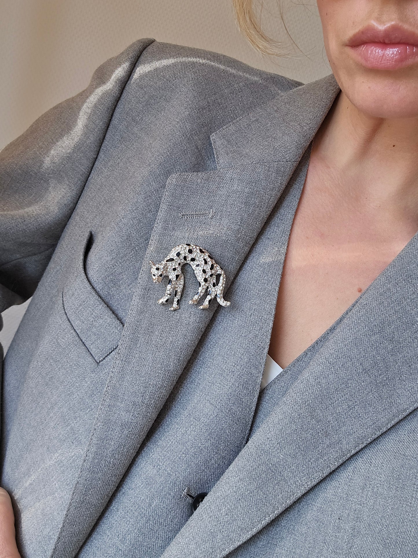 Vintažinė sidabro spalvos sagė leopardas