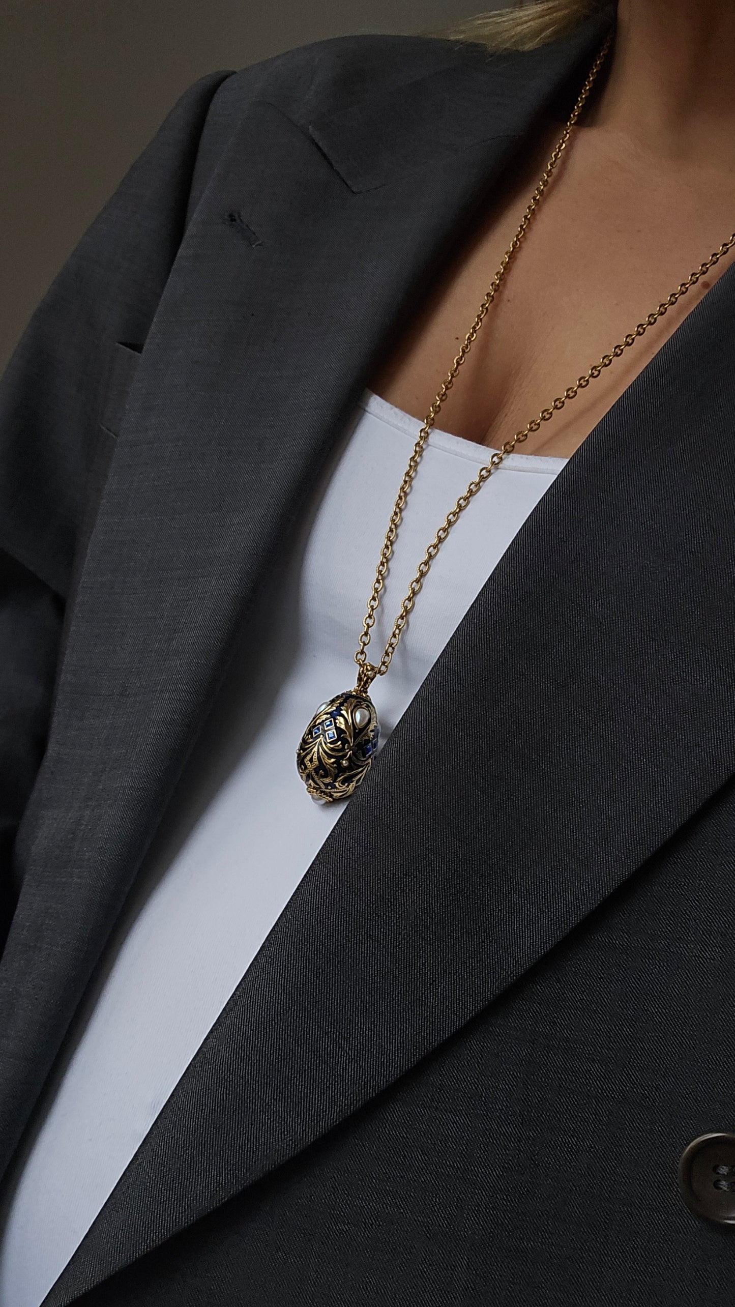 Vintažinis Joan Rivers kaklo papuošalas Faberge kiaušinis