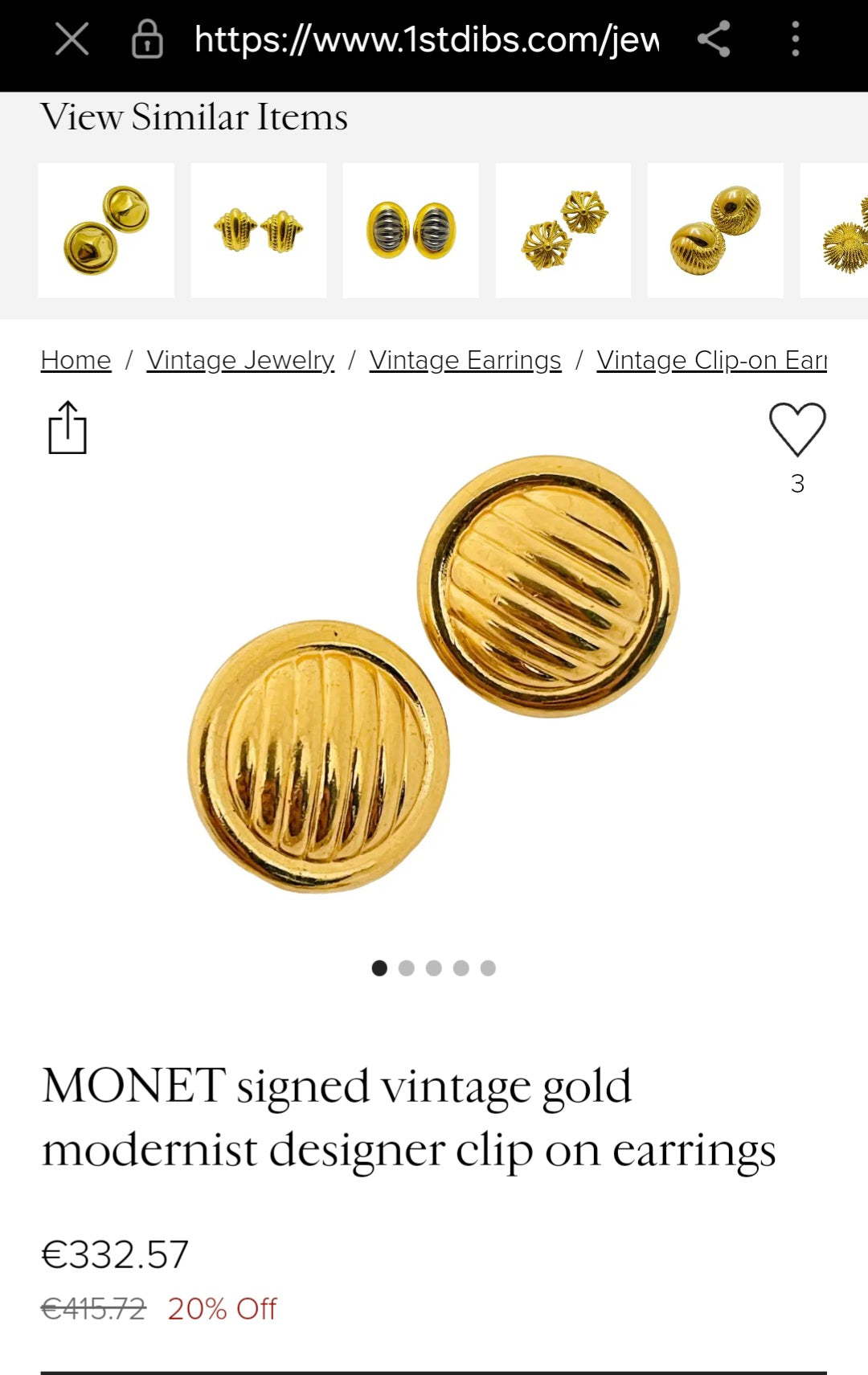 Vintažiniai kolekciniai Monet paauksuoti klipsai