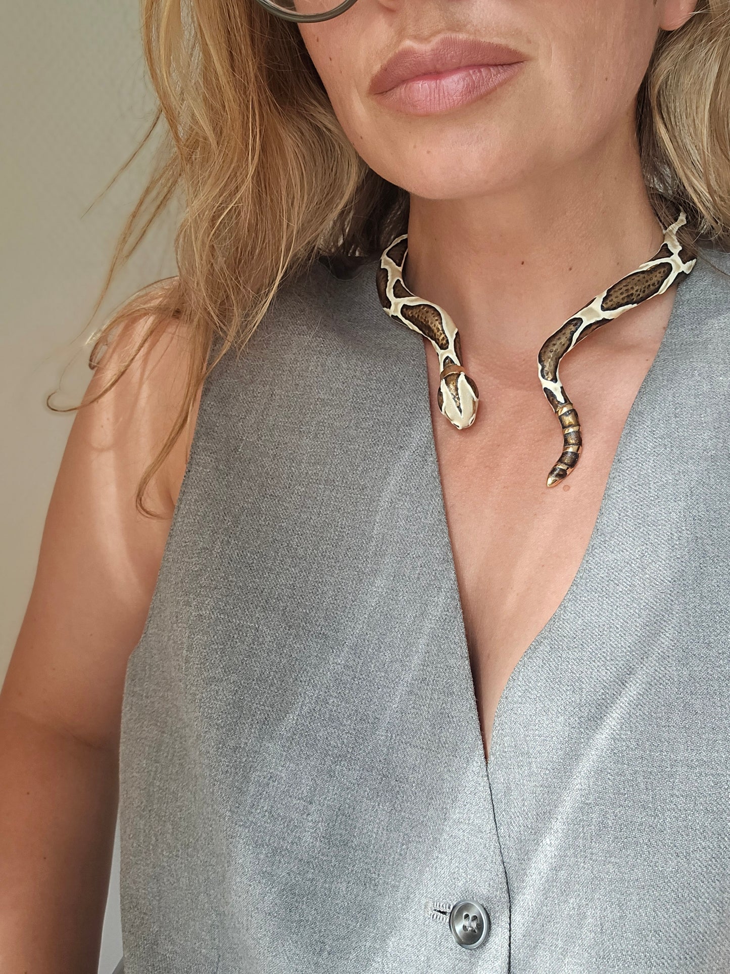 Annibale Baldini gold-plated python-print necklace mini