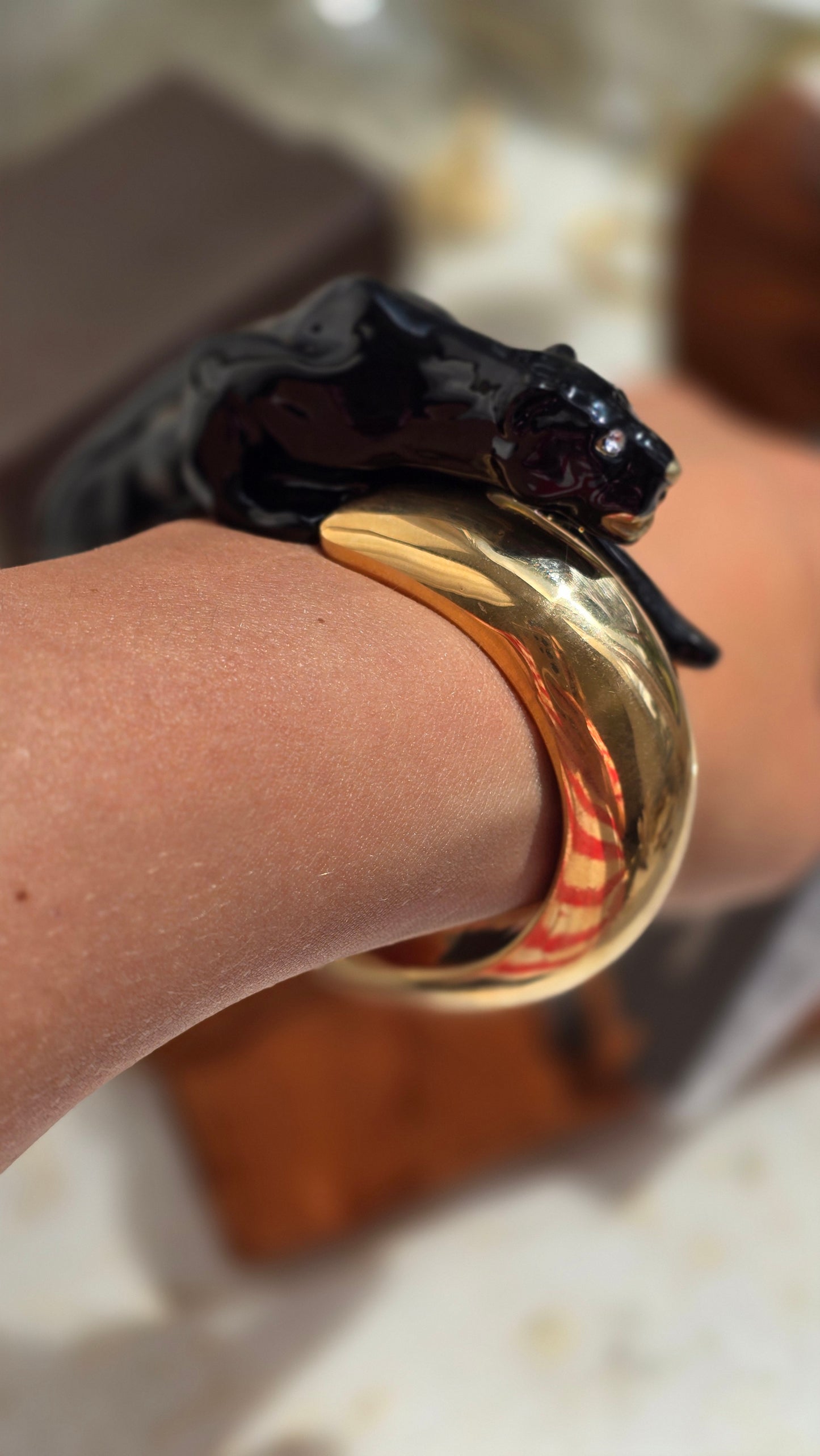 Annibale Baldini Gilded Black Leopard Bracelet
