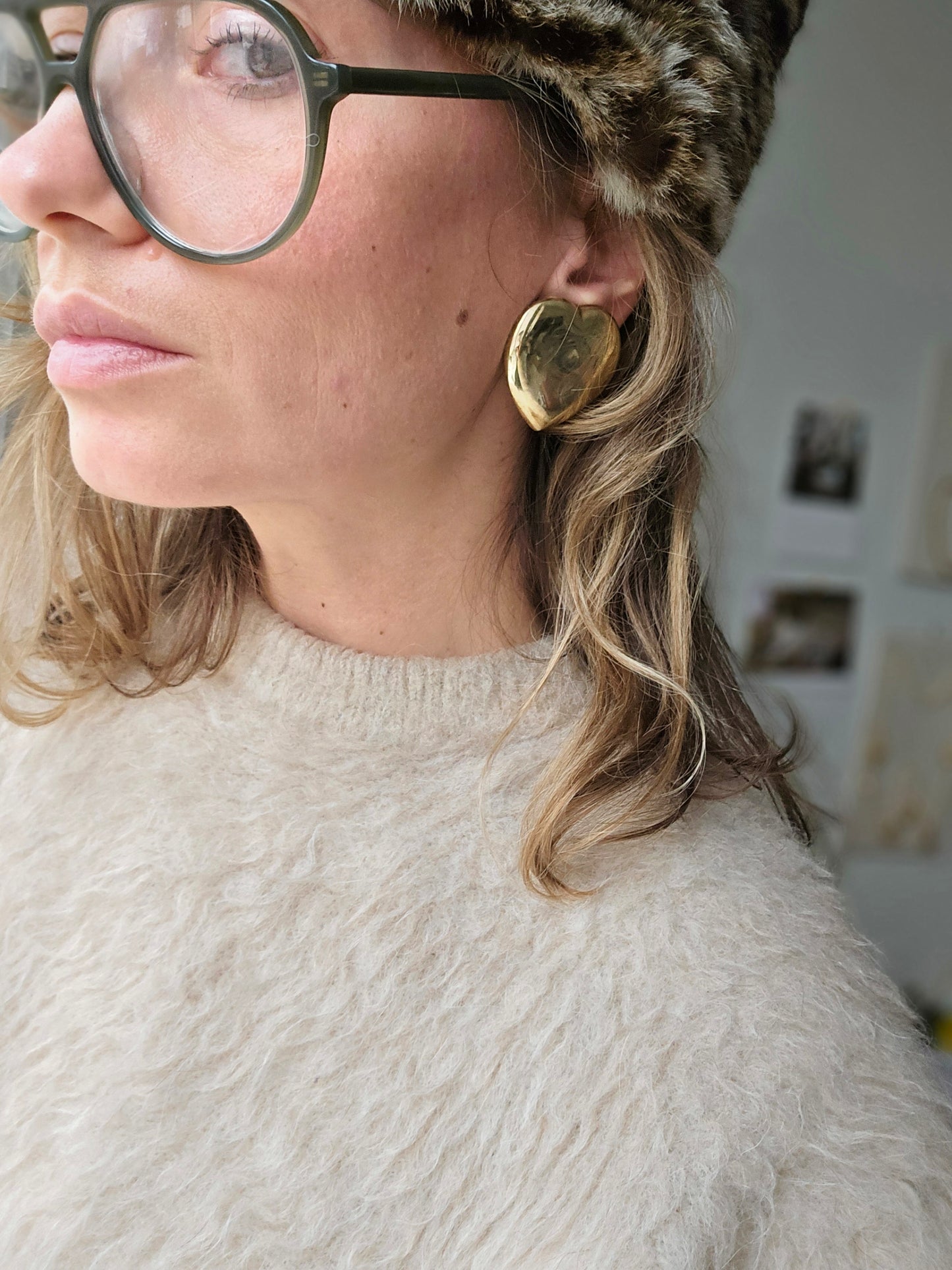 Vintažinės paauksuotos sidabrinės(925) širdelės klipsai