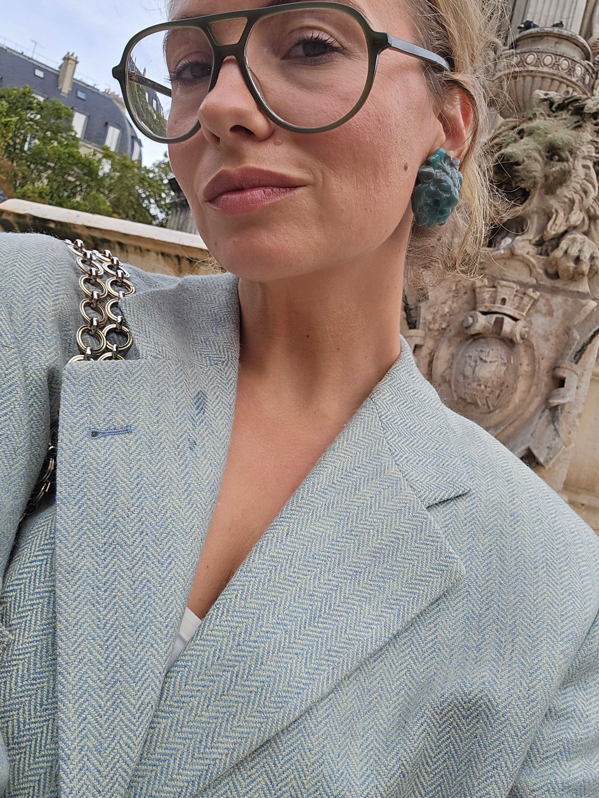 Vintažiniai LA PORTE BLEUE Paris klipsai liūto galvos