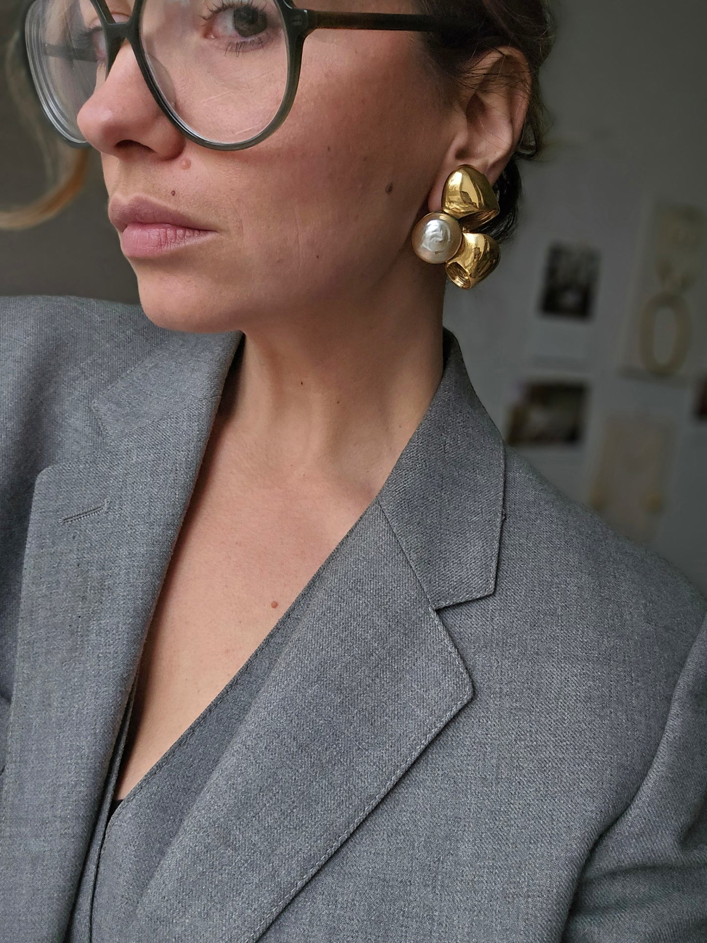 Vintažiniai VOGUE BIJOUX klipsai su akriliniu perlu