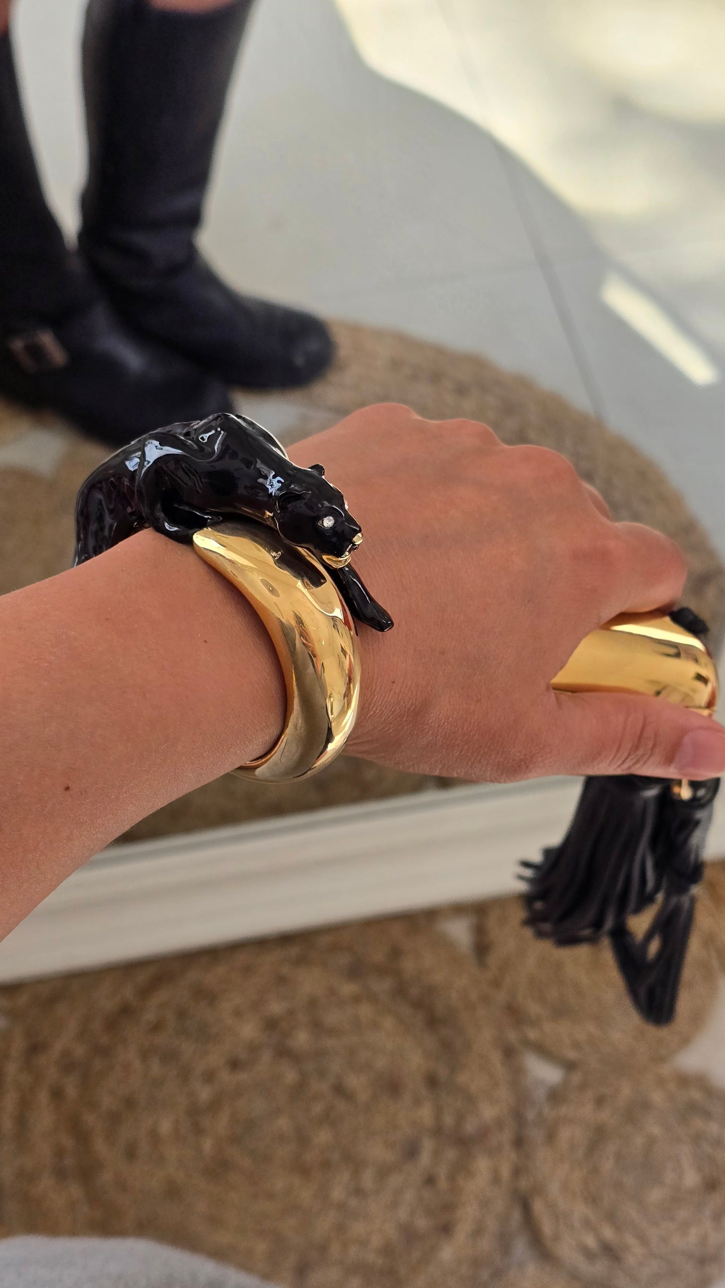 Annibale Baldini Gilded Black Leopard Bracelet