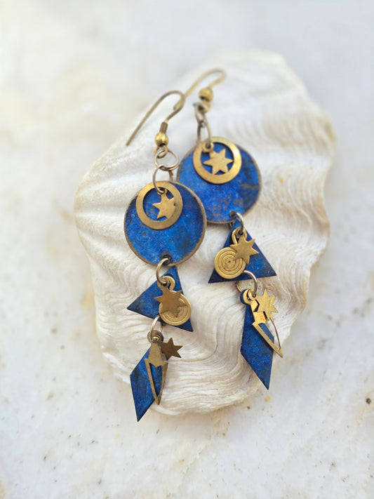 Ilgi žalvariniai auskarai žvaigždės