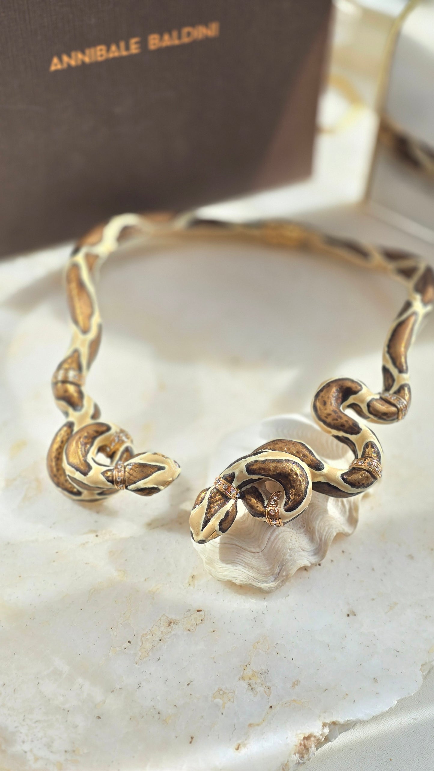 Annibale Baldini gold-plated python-pattern necklace with Swarovski crystals