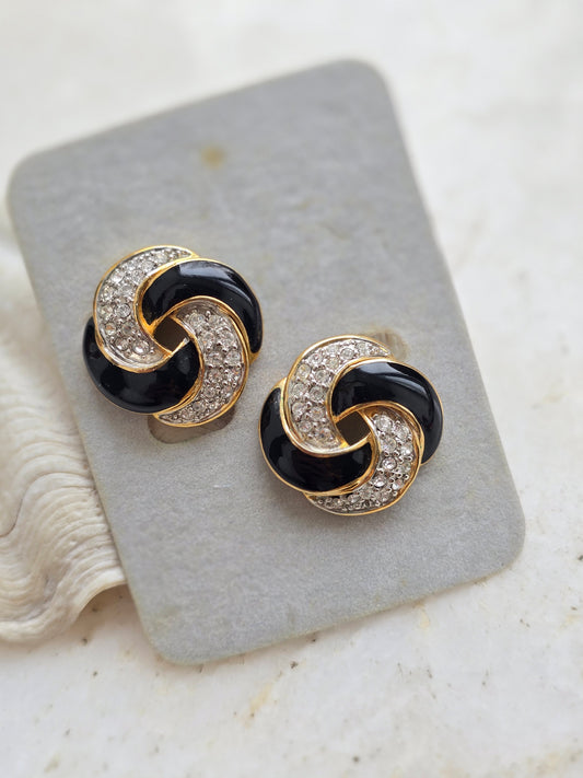 Vintažiniai CABOUCHON klipsai su kristalais