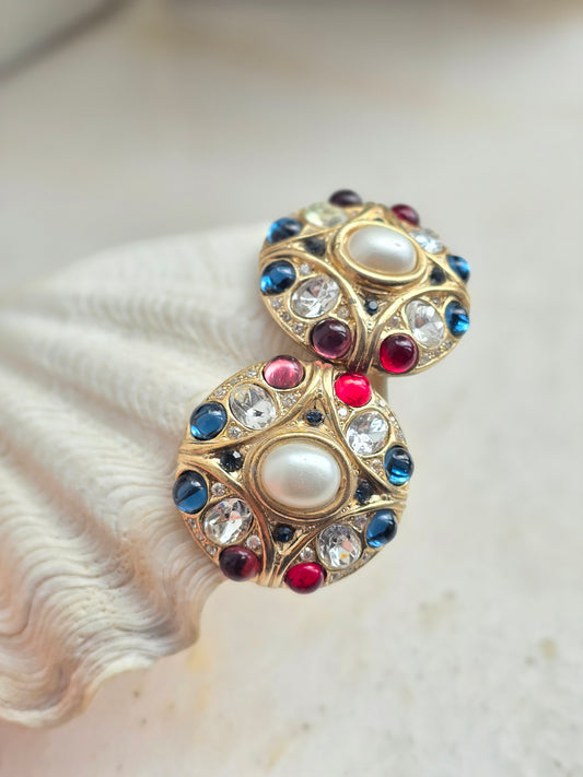 Vintažiniai masyvūs klipsai su stiklo kristalais