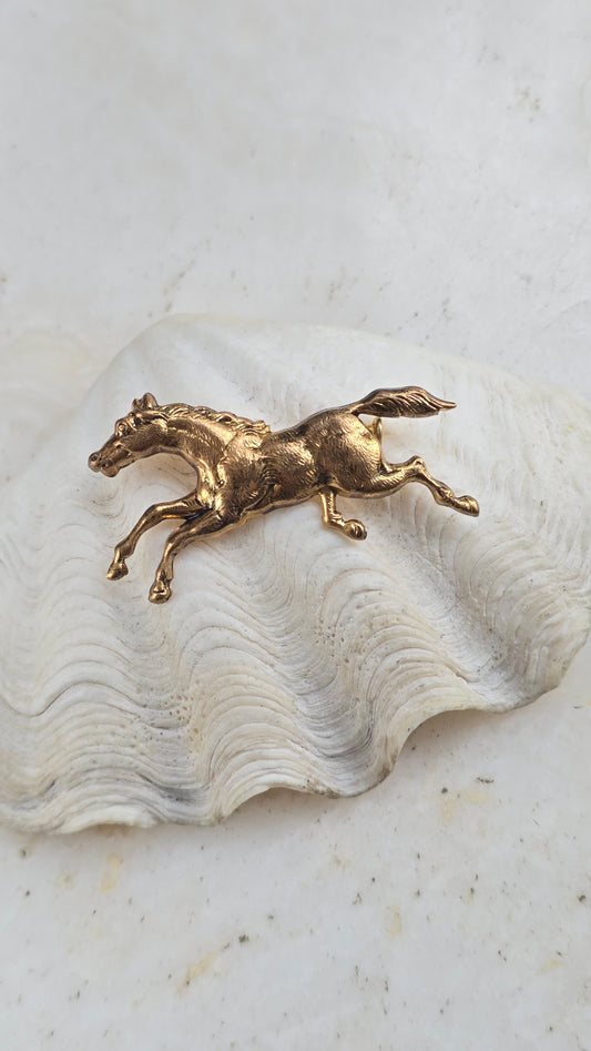 Vintage 70s horse brooch
