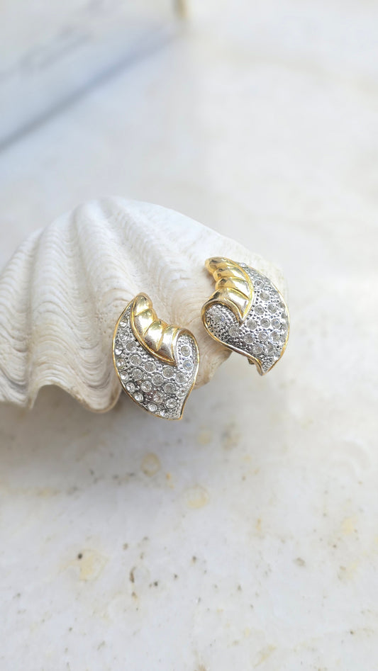 Vintage gold-tone clip-on earrings with glass crystals