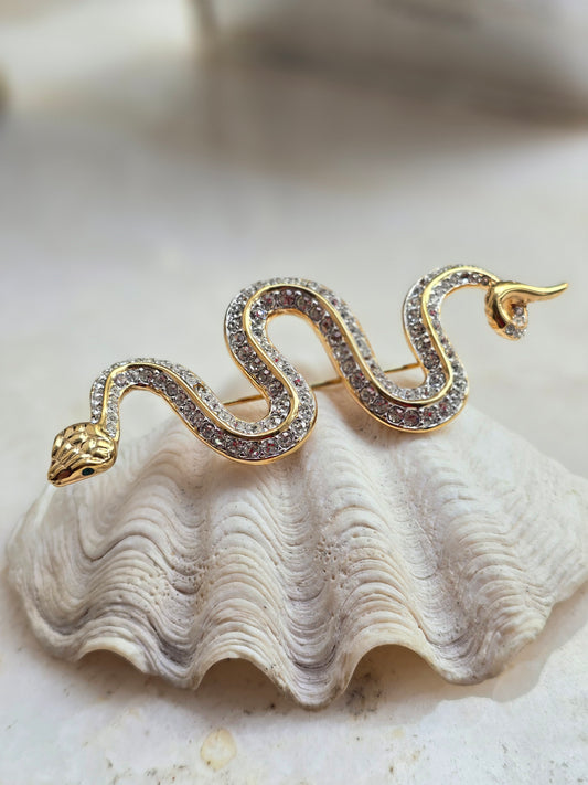 Paauksuota 22 auksu Swarovski Atelier sagė gyvatė