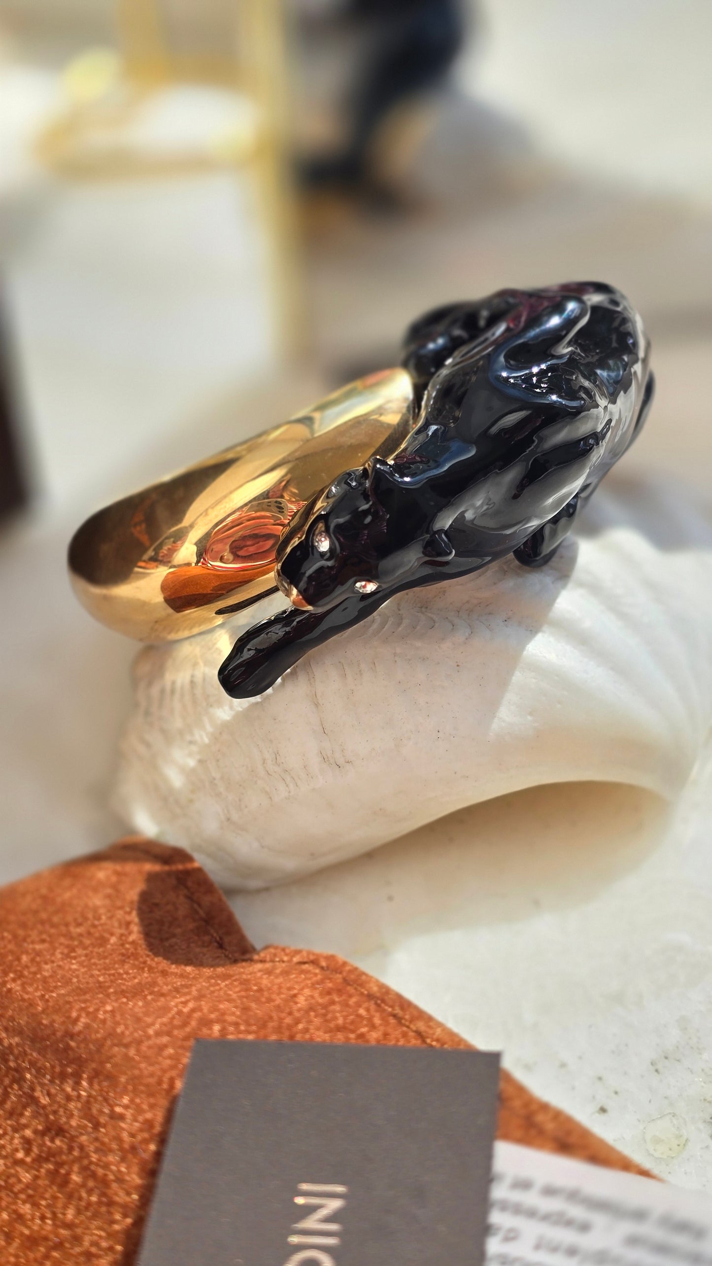 Annibale Baldini Gilded Black Leopard Bracelet