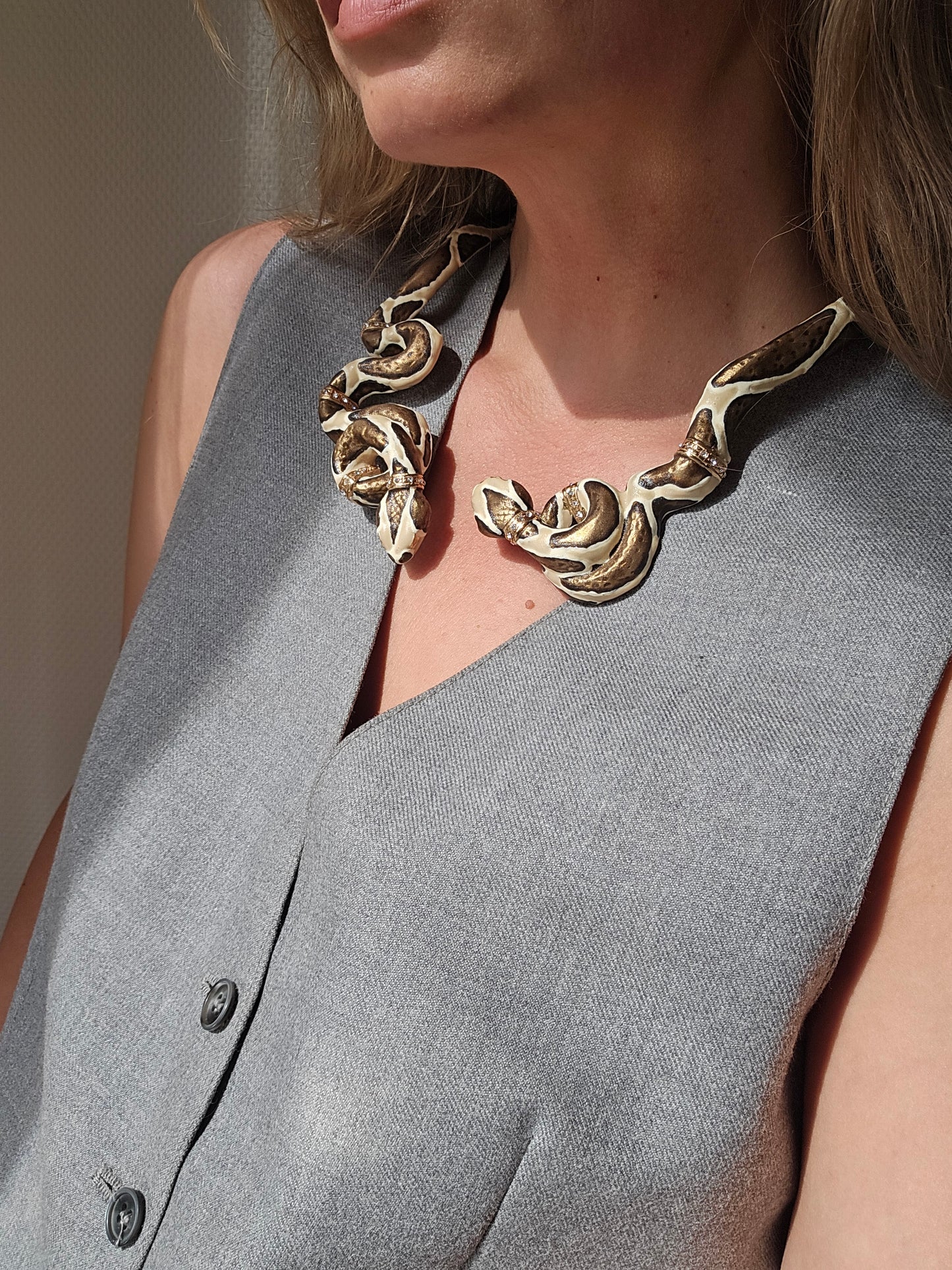Annibale Baldini gold-plated python-pattern necklace with Swarovski crystals
