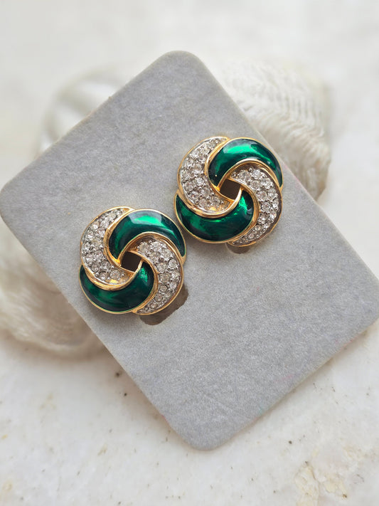 Vintažiniai CABOUCHON klipsai su kristalais