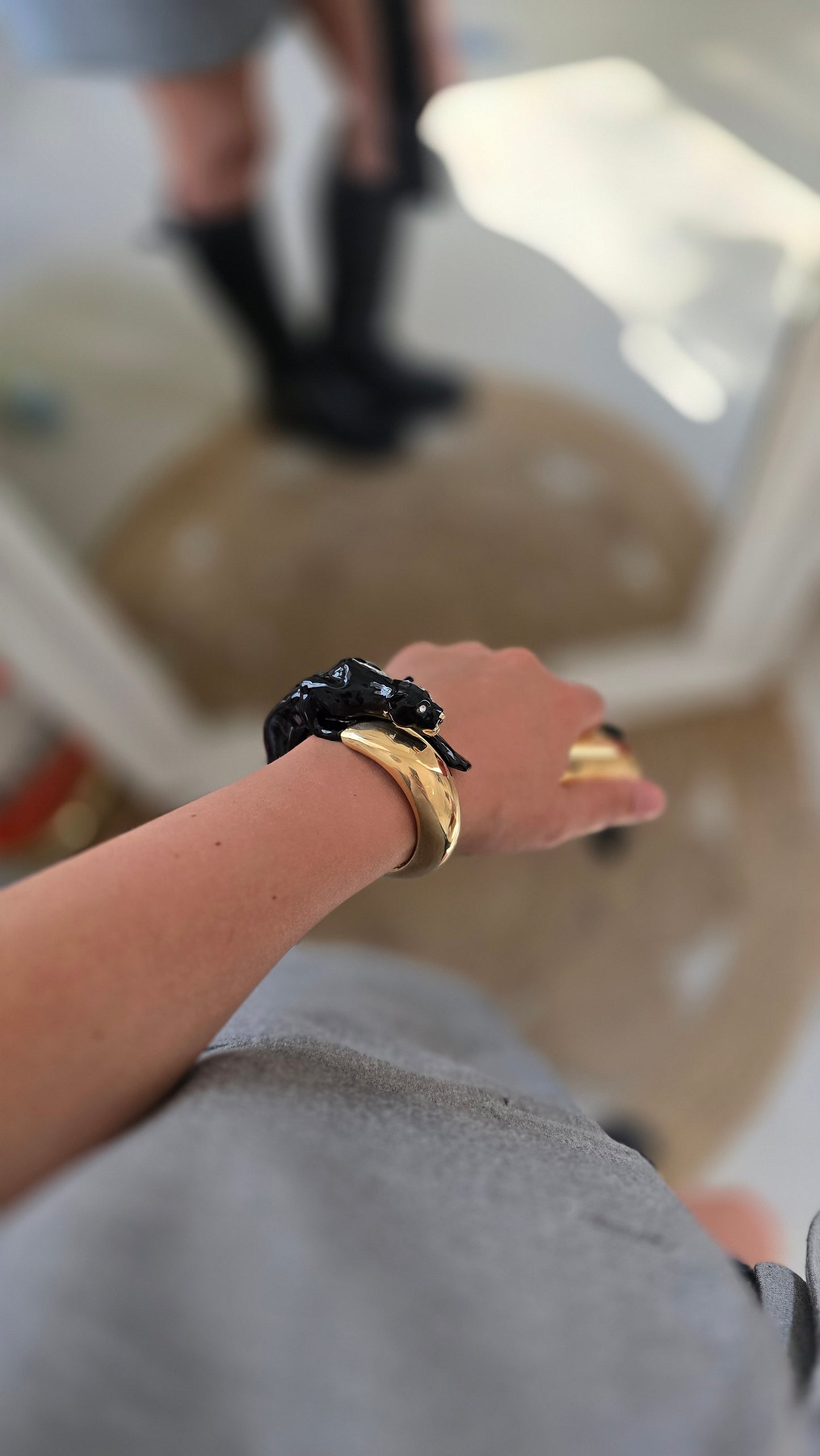 Annibale Baldini Gilded Black Leopard Bracelet
