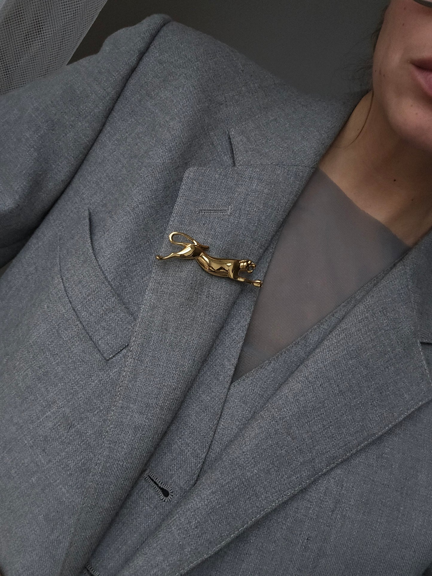 Vintažinė aukso spalvos sagė pantera