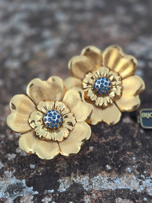 Vintažiniai masyvūs 80tų m. CASCIO BIJOUX (Florencija) klipsai gėlės