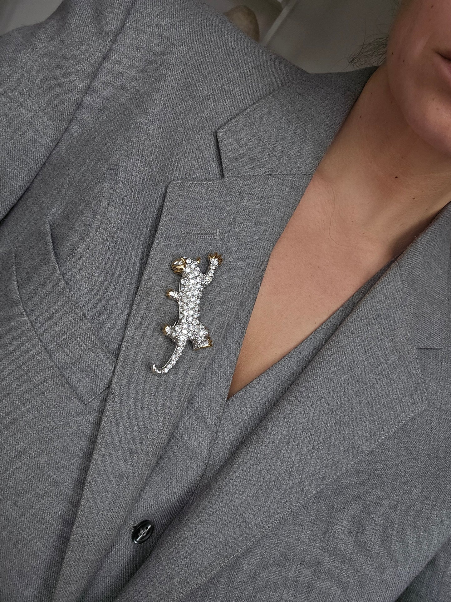 Žėrinti leopardo sagė su stiklo kristalais