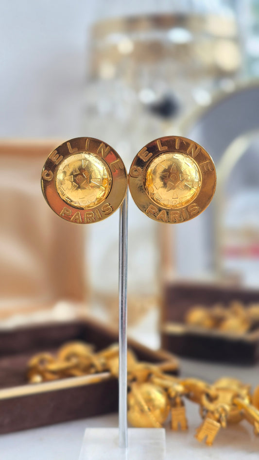 CELINE 1988 "Globe" vintage gold-tone clip-on earrings