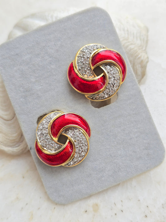 Vintažiniai CABOUCHON klipsai su stiklo kristalais