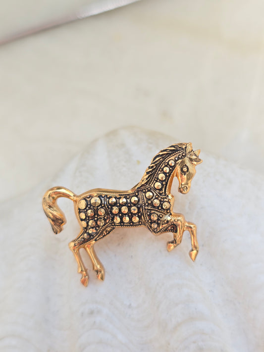 Vintažinė 70tų metų aukso spalvos sagė žirgas