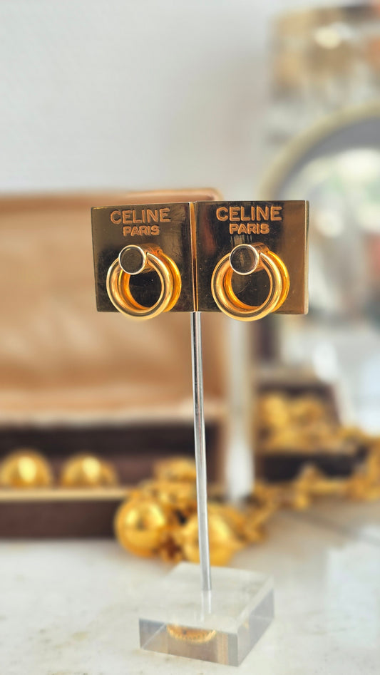 CELINE 1989 vintage gold-tone clip-on earrings