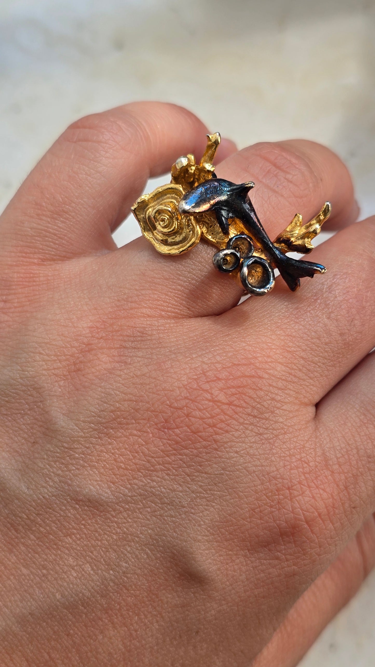 Gold-colored ring coral reef