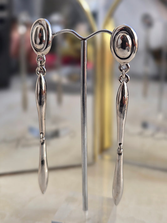 Ilgi sidabro spalvos auskarai