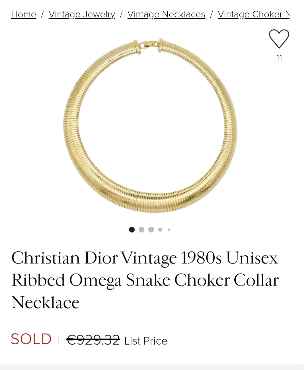 Vintažinis 80tų metų Christian Dior omega kaklo papuošalas