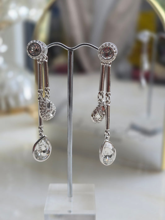 Sidabro spalvos Swarovski auskarai 2in1