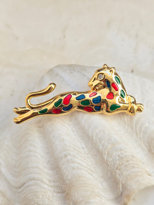 Vintažinė aukso spalvos sagė leopardas