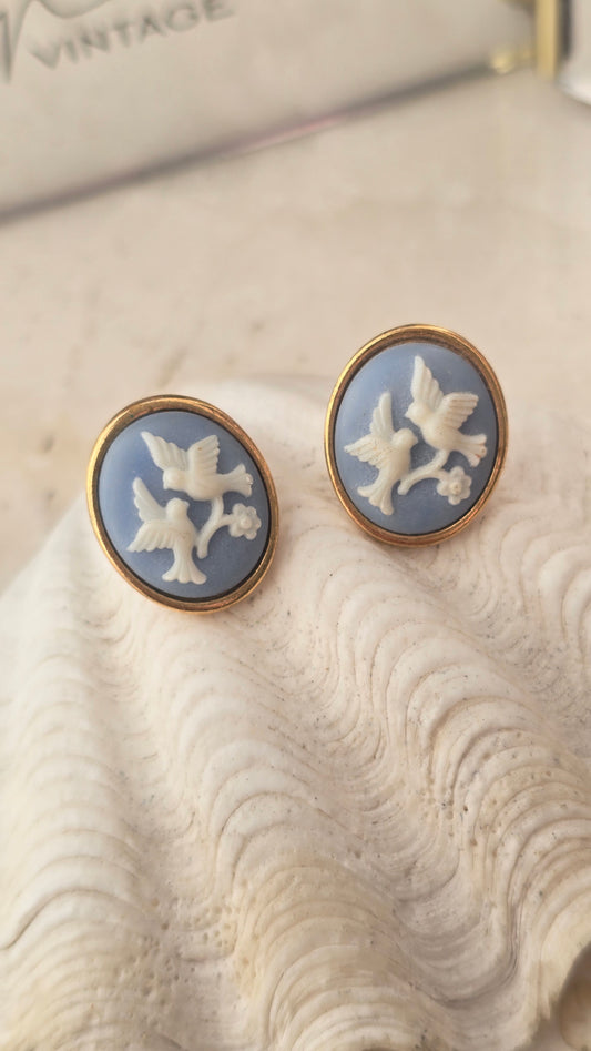 Vintage AVON cameo bird earrings