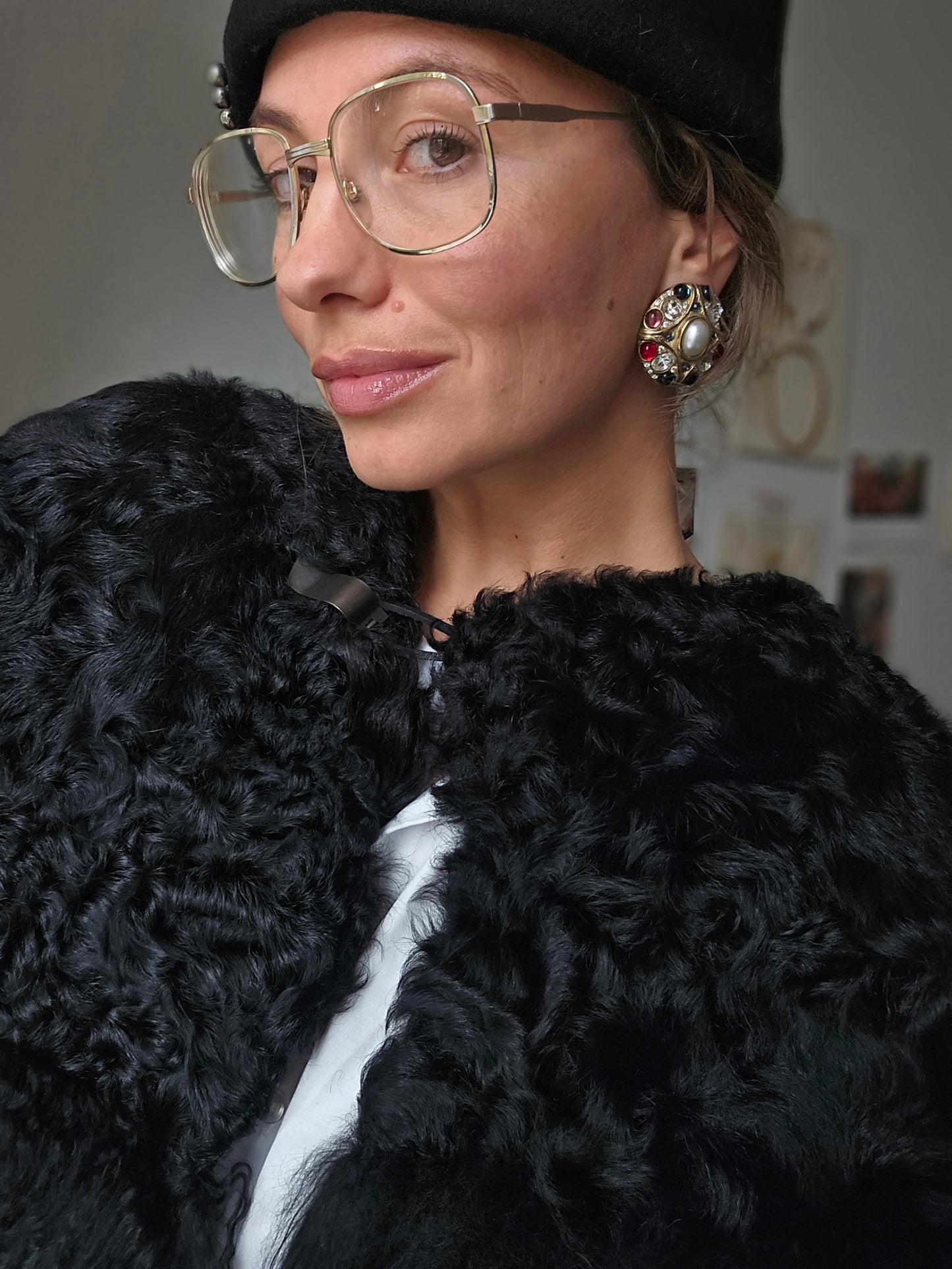 Vintažiniai masyvūs klipsai su stiklo kristalais