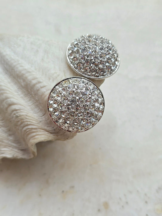 Vintažiniai sidabro spalvos CABOUCHON klipsai su stiklo kristalais originaliame maišelyje