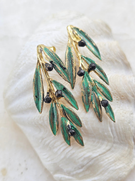 Aukso spalvos KALLIOPE auskarai alyvmedžio šakelės