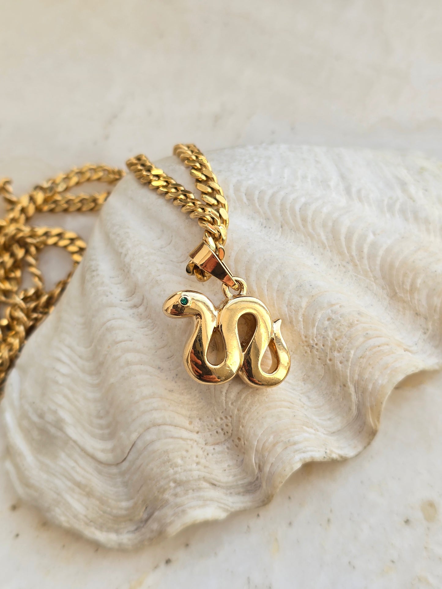 Paauksuotas PIERRE LANG pakabukas gyvatė + vintažinė aukso spalvos grandinėlė