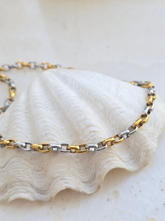 Aukso ir sidabro spalvo kaklo papuošalas