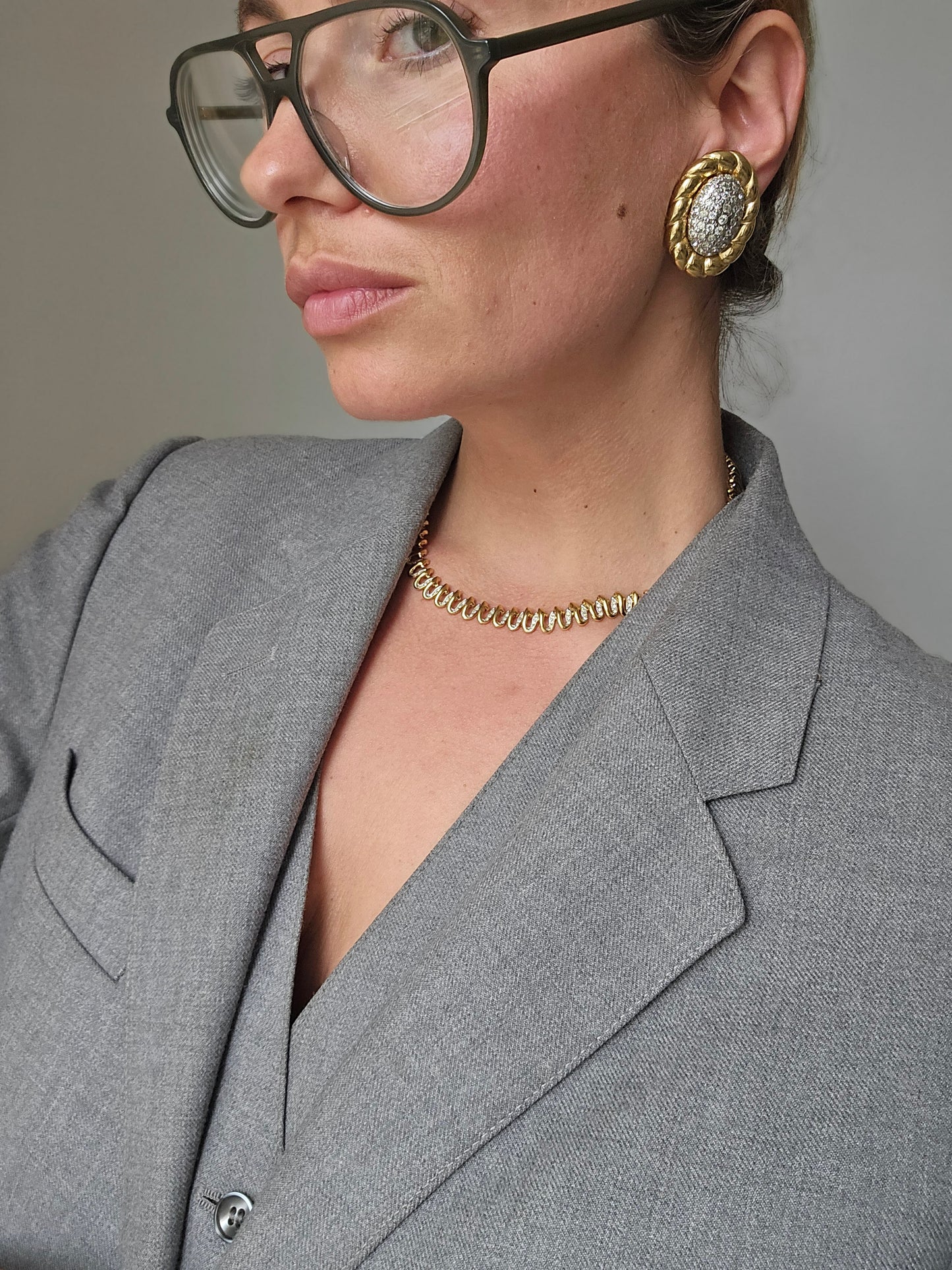 Vintažiniai VOGUE BIJOUX klipsai su stiklo kristalais