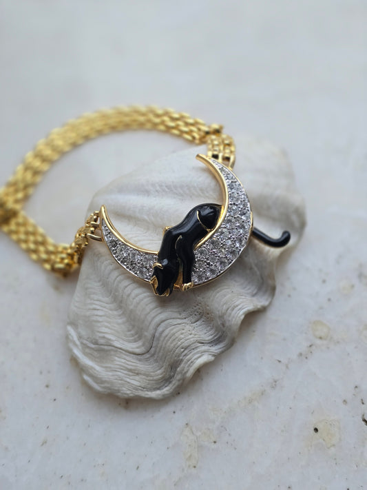 Vintažinis 80m. Kaklo papuošalas pantera ir mėnulis