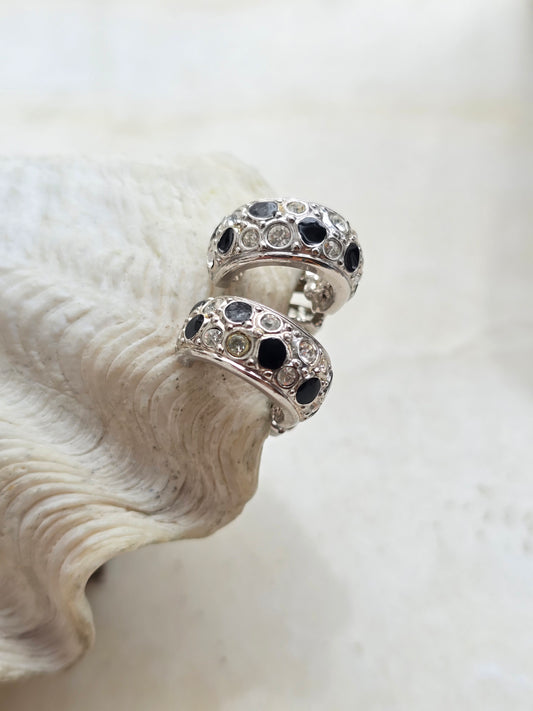 Vintažiniai CABOUCHON klipsai rinkutės su stiklo kristalais