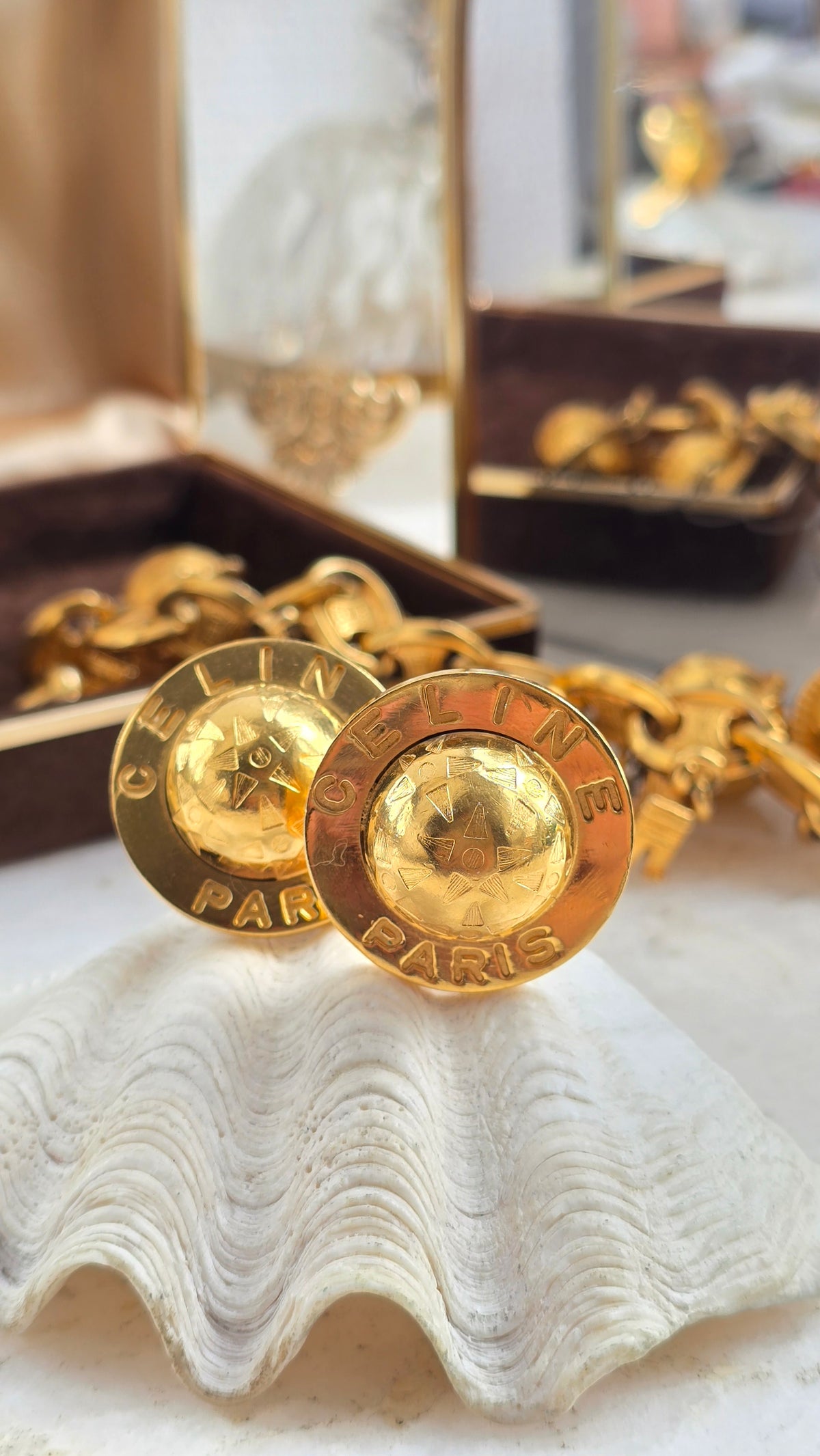 CELINE 1988 "Globe" vintage gold-tone clip-on earrings