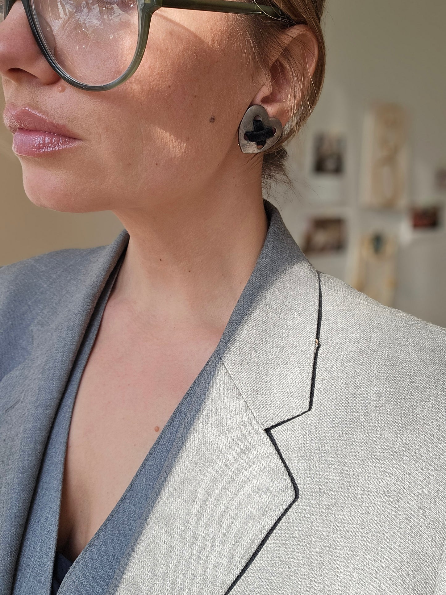 Sidabro spalvos klipsai širdelės