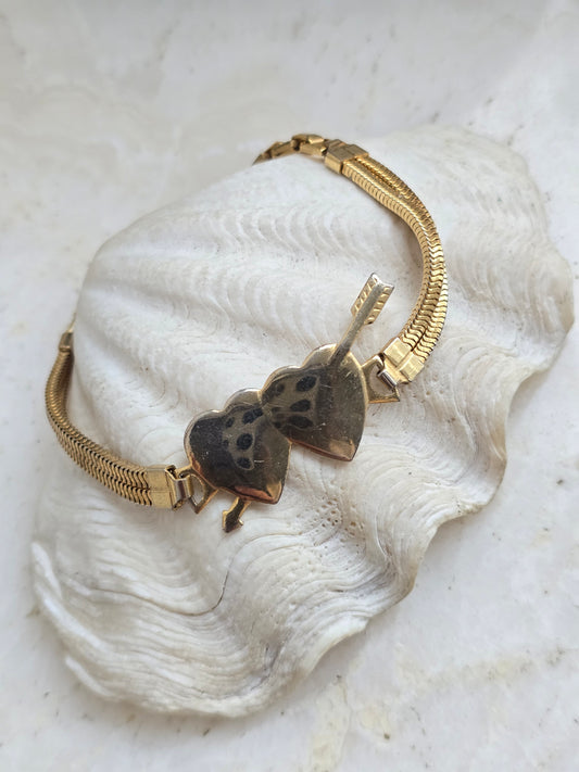 Vintažinė aukso spalvos apyrankė širdelės